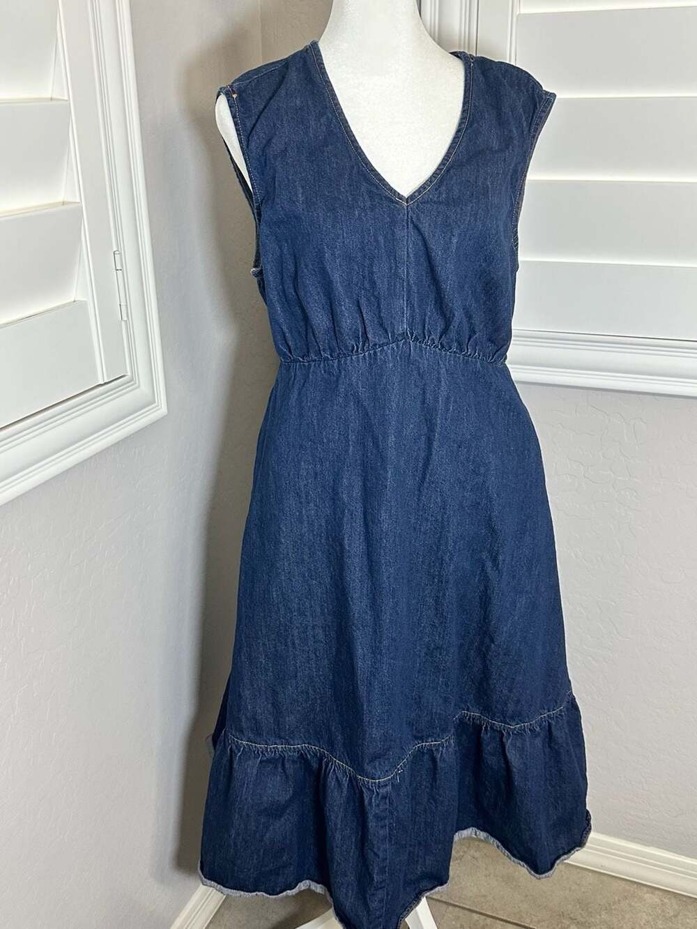 Time and Tru Women's Sleeveless Denim Dress with Ruffle Hem